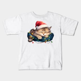 Lazy Manx Cat At Christmas Kids T-Shirt